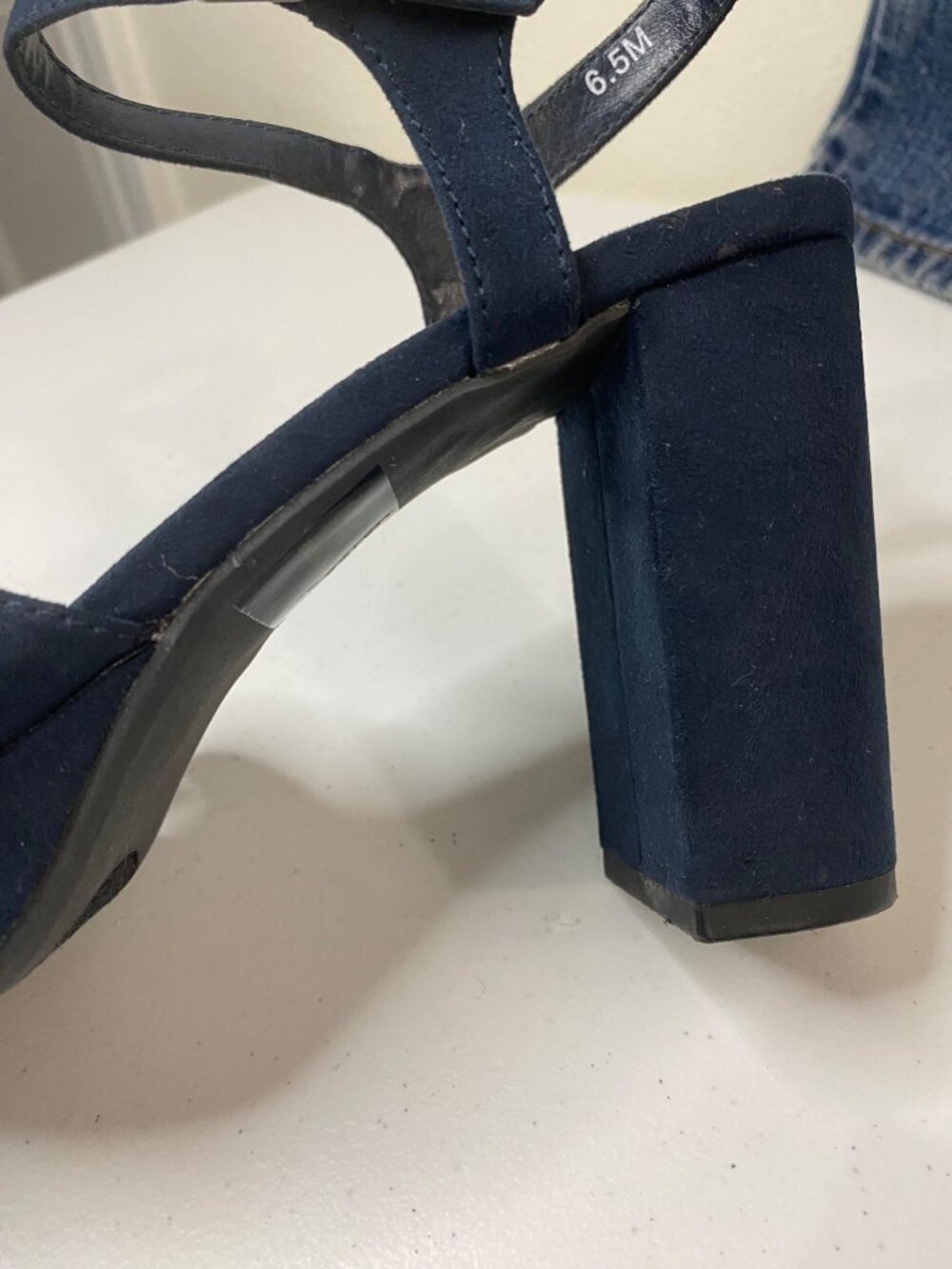 PoP Navy Blue Heels Sandals Womens 6.5 M Block Heel Strappy, Dress Shoes - Picture 11 of 16